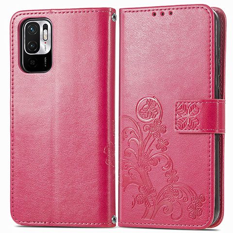 Custodia Portafoglio In Pelle Fiori Cover con Supporto per Xiaomi Redmi Note 10 JE 5G Rosso