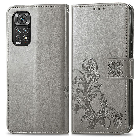 Custodia Portafoglio In Pelle Fiori Cover con Supporto per Xiaomi Redmi Note 11 4G (2022) Grigio