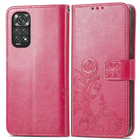 Custodia Portafoglio In Pelle Fiori Cover con Supporto per Xiaomi Redmi Note 11 Pro 5G Rosso