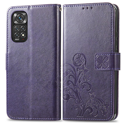 Custodia Portafoglio In Pelle Fiori Cover con Supporto per Xiaomi Redmi Note 11 Pro 5G Viola