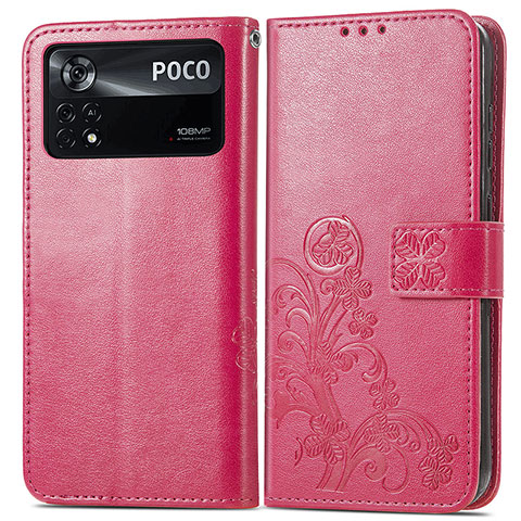 Custodia Portafoglio In Pelle Fiori Cover con Supporto per Xiaomi Redmi Note 11E Pro 5G Rosso
