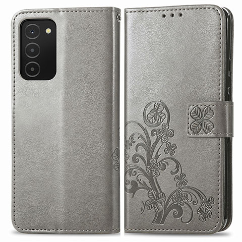 Custodia Portafoglio In Pelle Fiori Cover con Supporto S01D per Samsung Galaxy A03s Grigio