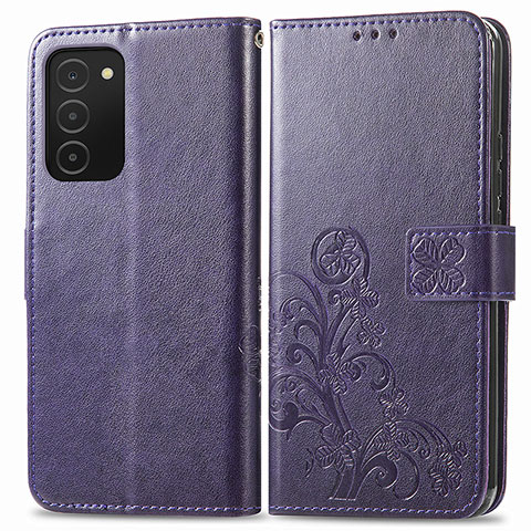 Custodia Portafoglio In Pelle Fiori Cover con Supporto S01D per Samsung Galaxy A03s Viola