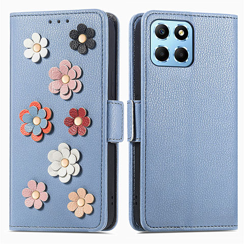 Custodia Portafoglio In Pelle Fiori Cover con Supporto S02D per Huawei Honor 70 Lite 5G Blu