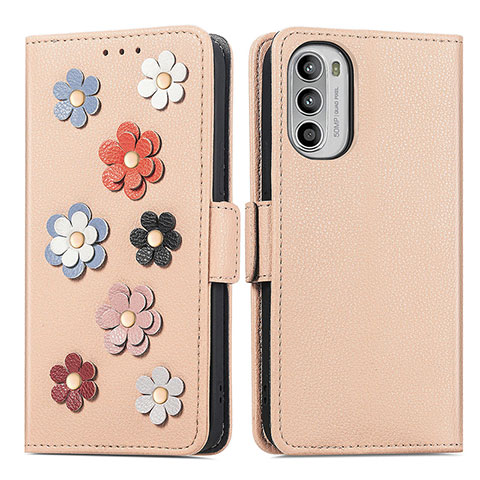 Custodia Portafoglio In Pelle Fiori Cover con Supporto S02D per Motorola Moto G71s 5G Khaki