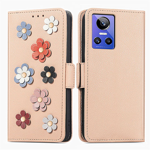 Custodia Portafoglio In Pelle Fiori Cover con Supporto S02D per Realme GT Neo3 5G Khaki