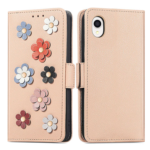 Custodia Portafoglio In Pelle Fiori Cover con Supporto S02D per Samsung Galaxy A22 5G SC-56B Khaki