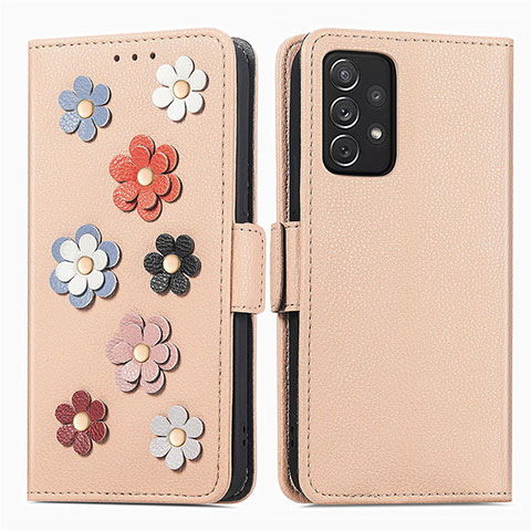 Custodia Portafoglio In Pelle Fiori Cover con Supporto S02D per Samsung Galaxy A72 4G Khaki