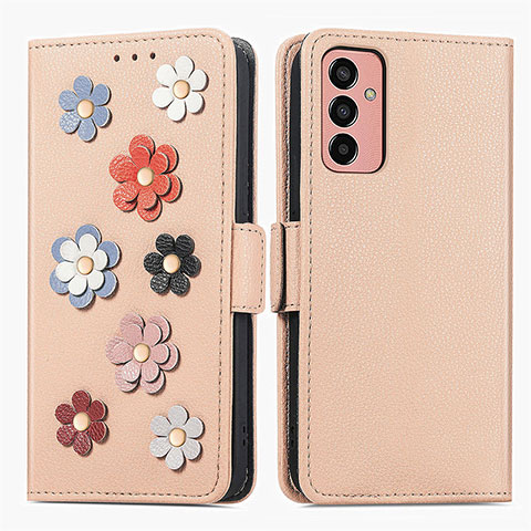 Custodia Portafoglio In Pelle Fiori Cover con Supporto S02D per Samsung Galaxy F13 4G Khaki