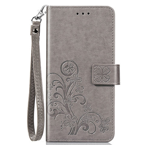 Custodia Portafoglio In Pelle Fiori Cover con Supporto S02D per Samsung Galaxy F41 Grigio