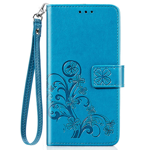 Custodia Portafoglio In Pelle Fiori Cover con Supporto S02D per Samsung Galaxy M10S Blu