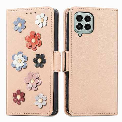 Custodia Portafoglio In Pelle Fiori Cover con Supporto S02D per Samsung Galaxy M33 5G Khaki