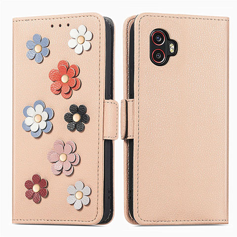 Custodia Portafoglio In Pelle Fiori Cover con Supporto S02D per Samsung Galaxy XCover 6 Pro 5G Khaki