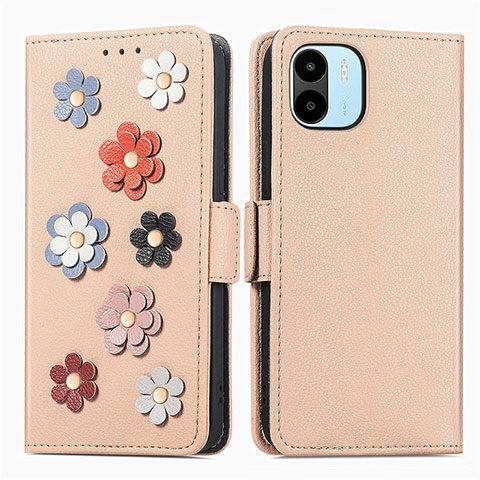 Custodia Portafoglio In Pelle Fiori Cover con Supporto S02D per Xiaomi Poco C50 Khaki