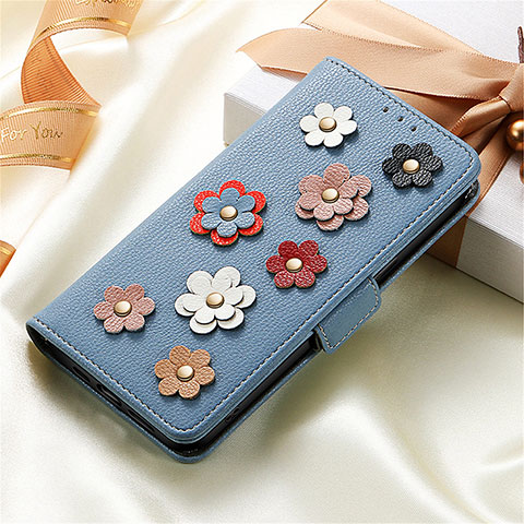 Custodia Portafoglio In Pelle Fiori Cover con Supporto S02D per Xiaomi Redmi K50 Gaming 5G Blu