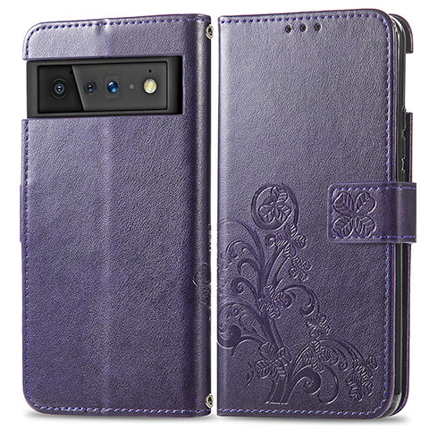 Custodia Portafoglio In Pelle Fiori Cover con Supporto S03D per Google Pixel 6 5G Viola