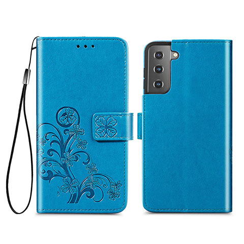 Custodia Portafoglio In Pelle Fiori Cover con Supporto S03D per Samsung Galaxy S21 Plus 5G Blu