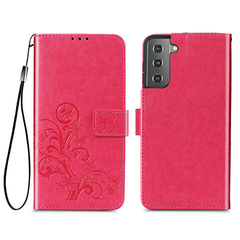 Custodia Portafoglio In Pelle Fiori Cover con Supporto S03D per Samsung Galaxy S21 Plus 5G Rosso