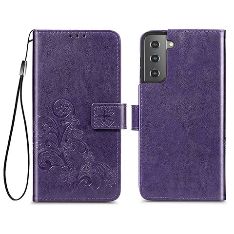 Custodia Portafoglio In Pelle Fiori Cover con Supporto S03D per Samsung Galaxy S21 Plus 5G Viola