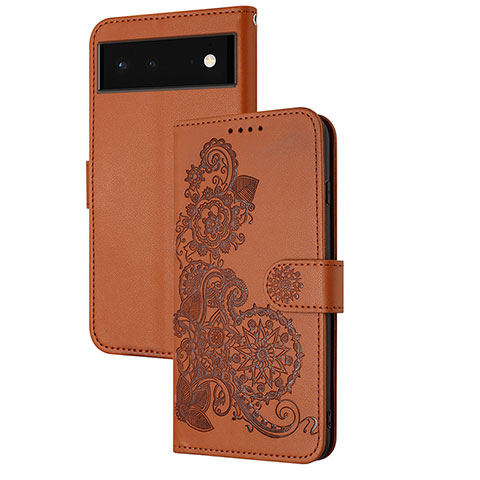 Custodia Portafoglio In Pelle Fiori Cover con Supporto Y01X per Google Pixel 6 Pro 5G Marrone