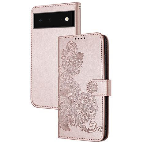 Custodia Portafoglio In Pelle Fiori Cover con Supporto Y01X per Google Pixel 6 Pro 5G Oro Rosa