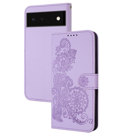 Custodia Portafoglio In Pelle Fiori Cover con Supporto Y01X per Google Pixel 6 Pro 5G Viola