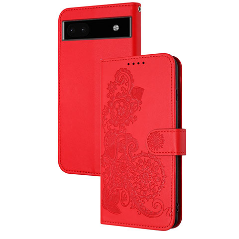 Custodia Portafoglio In Pelle Fiori Cover con Supporto Y01X per Google Pixel 6a 5G Rosso