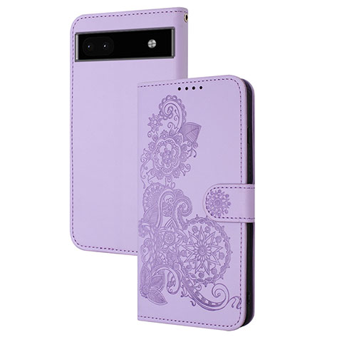 Custodia Portafoglio In Pelle Fiori Cover con Supporto Y01X per Google Pixel 6a 5G Viola