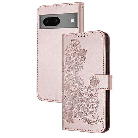 Custodia Portafoglio In Pelle Fiori Cover con Supporto Y01X per Google Pixel 7 5G Oro Rosa