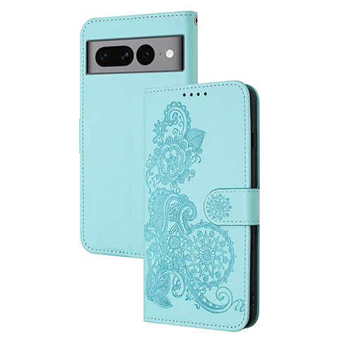 Custodia Portafoglio In Pelle Fiori Cover con Supporto Y01X per Google Pixel 7 Pro 5G Azzurro