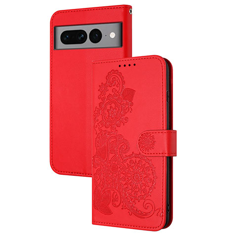 Custodia Portafoglio In Pelle Fiori Cover con Supporto Y01X per Google Pixel 7 Pro 5G Rosso