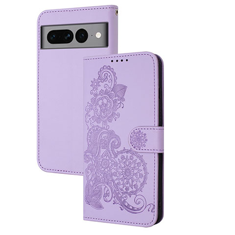 Custodia Portafoglio In Pelle Fiori Cover con Supporto Y01X per Google Pixel 7 Pro 5G Viola