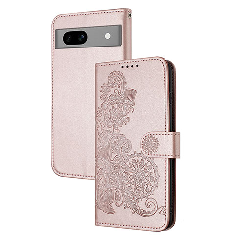 Custodia Portafoglio In Pelle Fiori Cover con Supporto Y01X per Google Pixel 7a 5G Oro Rosa