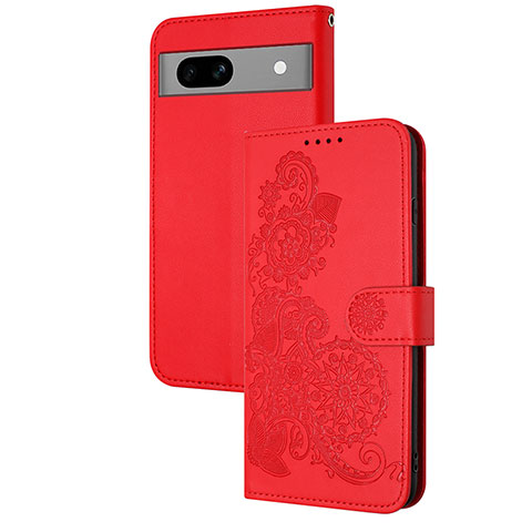 Custodia Portafoglio In Pelle Fiori Cover con Supporto Y01X per Google Pixel 7a 5G Rosso