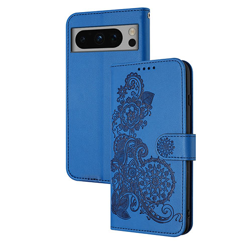 Custodia Portafoglio In Pelle Fiori Cover con Supporto Y01X per Google Pixel 8 5G Blu