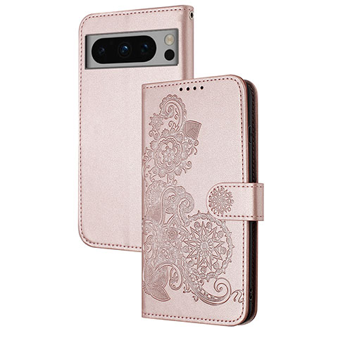 Custodia Portafoglio In Pelle Fiori Cover con Supporto Y01X per Google Pixel 8 5G Oro Rosa