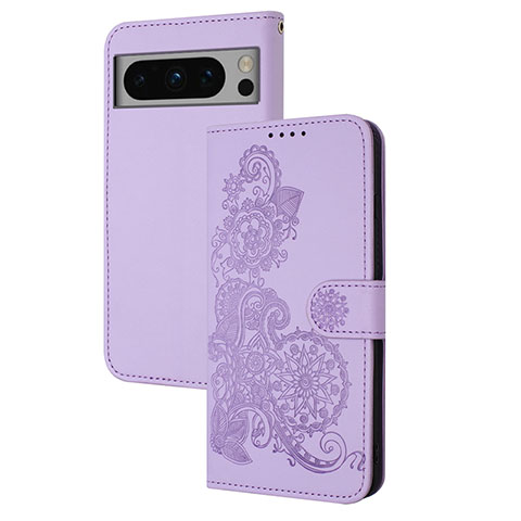 Custodia Portafoglio In Pelle Fiori Cover con Supporto Y01X per Google Pixel 8 5G Viola