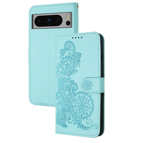 Custodia Portafoglio In Pelle Fiori Cover con Supporto Y01X per Google Pixel 8 Pro 5G Azzurro