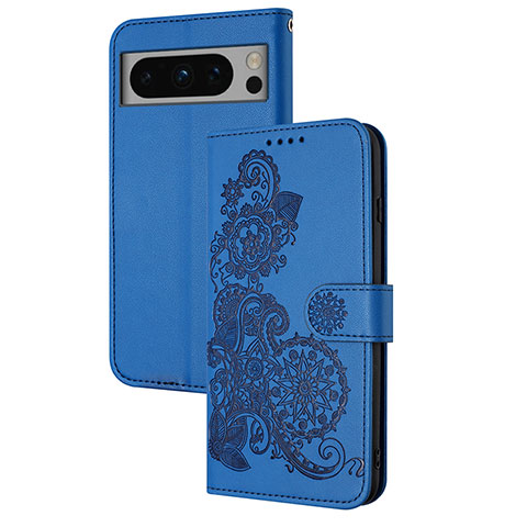 Custodia Portafoglio In Pelle Fiori Cover con Supporto Y01X per Google Pixel 8 Pro 5G Blu