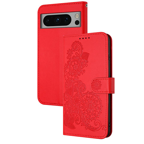 Custodia Portafoglio In Pelle Fiori Cover con Supporto Y01X per Google Pixel 8 Pro 5G Rosso