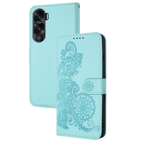 Custodia Portafoglio In Pelle Fiori Cover con Supporto Y01X per Huawei Honor 90 Lite 5G Azzurro