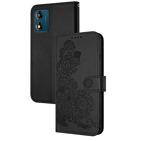 Custodia Portafoglio In Pelle Fiori Cover con Supporto Y01X per Motorola Moto E13 Nero