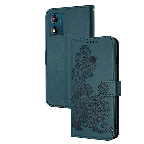 Custodia Portafoglio In Pelle Fiori Cover con Supporto Y01X per Motorola Moto E13 Verde