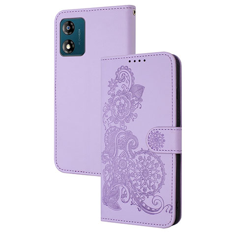 Custodia Portafoglio In Pelle Fiori Cover con Supporto Y01X per Motorola Moto E13 Viola