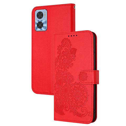 Custodia Portafoglio In Pelle Fiori Cover con Supporto Y01X per Motorola Moto E22 Rosso