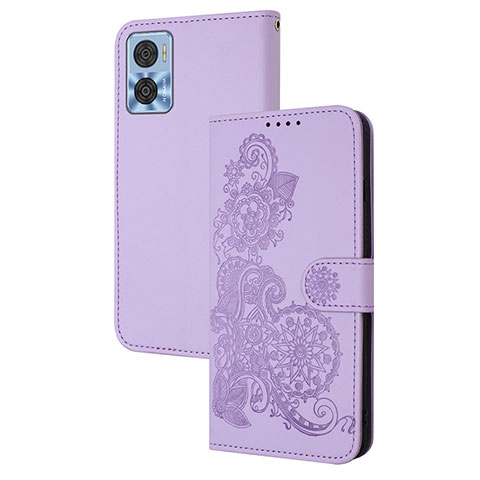 Custodia Portafoglio In Pelle Fiori Cover con Supporto Y01X per Motorola Moto E22 Viola