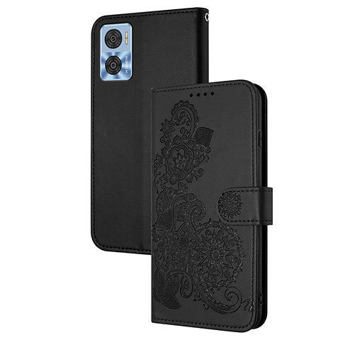 Custodia Portafoglio In Pelle Fiori Cover con Supporto Y01X per Motorola Moto E22i Nero