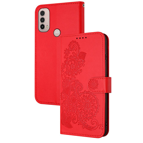 Custodia Portafoglio In Pelle Fiori Cover con Supporto Y01X per Motorola Moto E40 Rosso