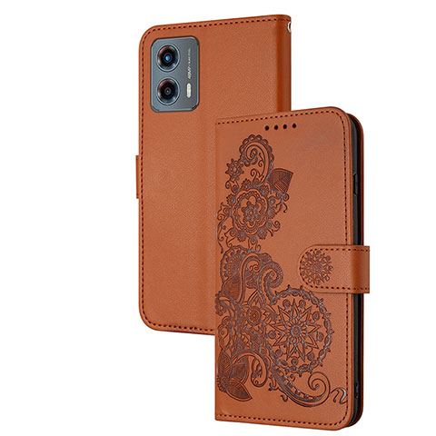 Custodia Portafoglio In Pelle Fiori Cover con Supporto Y01X per Motorola Moto G 5G (2023) Marrone