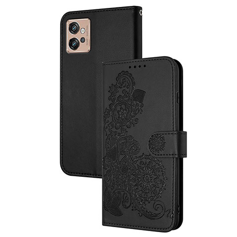 Custodia Portafoglio In Pelle Fiori Cover con Supporto Y01X per Motorola Moto G32 Nero